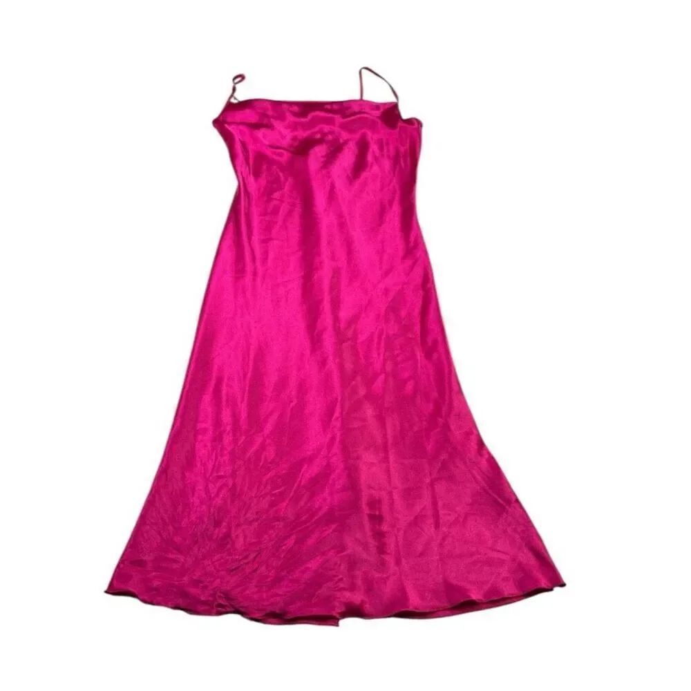 Bebe Satin Midi Slip Dress Hot Pink Elegant Spaghetti Strap Bias Cut Sleek S